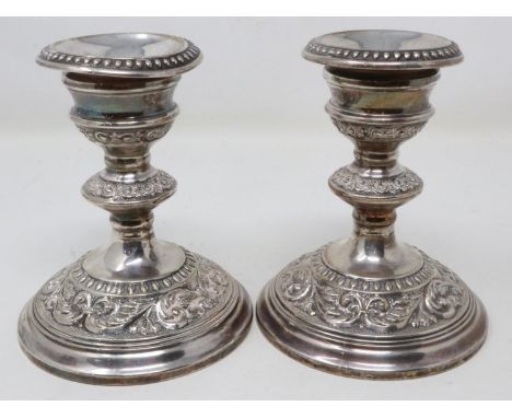 Pair of Broadway &amp; Co hallmarked silver candlesticks, Birmingham assay, H: 12 cm. UK P&amp;P Group 3 (£30+VAT for the fir