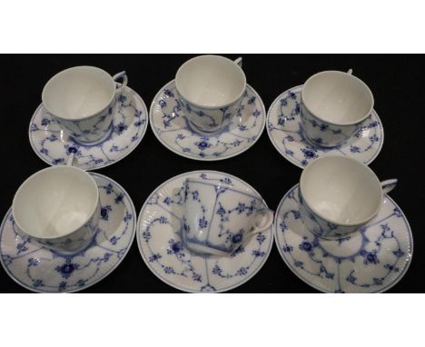 Six Royal Copenhagen teacups and saucers (12), no chips or cracks. UK P&amp;P Group 3 (£30+VAT for the first lot and £8+VAT f