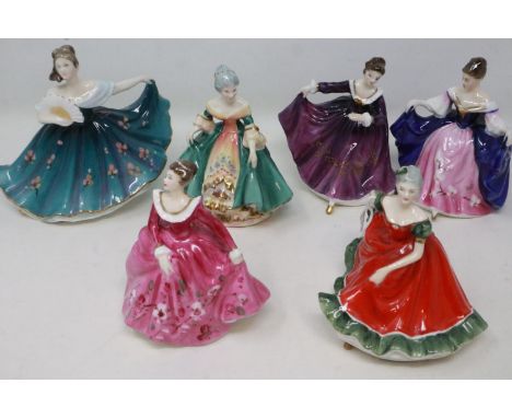 Six Royal Doulton miniature ladies designed by Peggy Davies, no chips or cracks, largest H: 11 cm. UK P&amp;P Group 2 (£18+VA