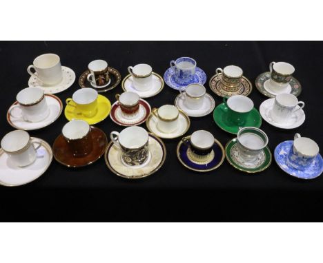 Large collection of coffee cans with saucers including examples by Copeland, Wedgwood, Spode etc, (19), no chips or cracks. N