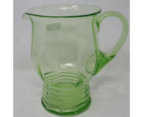 Uranium glass water pitcher, H: 19 cm. Not available for in-house P&amp;P 