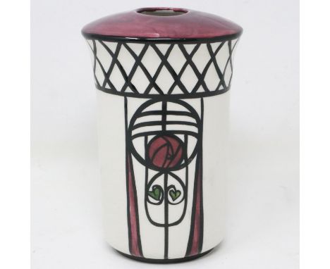 Lorna Bailey Old Ellgreave Pottery bud vase decorated in the Charles Rennie Mackintosh manner, no chips or cracks, H: 13 cm. 