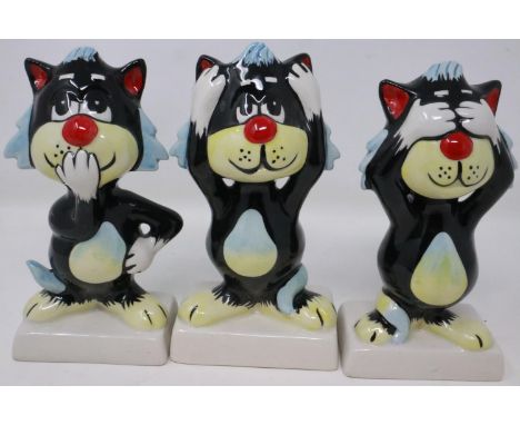 Lorna Bailey cats, Speak No Evil, See No Evil, and Hear No Evil, no chips or cracks, H: 15 cm. UK P&amp;P Group 2 (£18+VAT fo