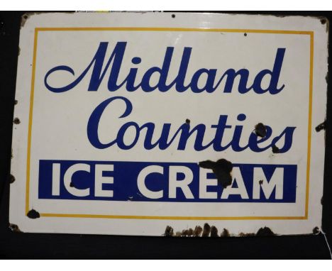 Vintage advertising: enamelled wall mounting sign, Midland Counties Ice Cream, 61 x 43 cm. Please see additional images for c