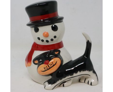 Lorna Bailey snowman cat, no chips or cracks, H: 14 cm. UK P&amp;P Group 1 (£16+VAT for the first lot and £2+VAT for subseque