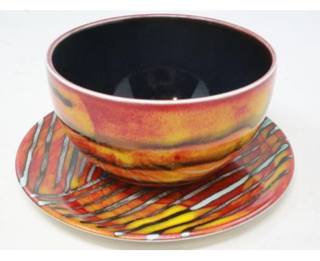 Anita Harris bowl and saucer, signed in gold, no chips or cracks. UK P&amp;P Group 1 (£16+VAT for the first lot and £2+VAT fo