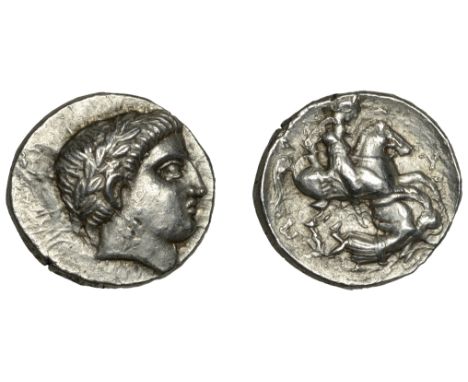 KINGDOM OF PAEONIA, Patraos (335-315), Tetradrachm, struck at Damastion, head of Apollo right, wearing wreath of wild olive, 