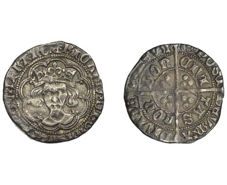 Richard III (1483-1485), Groat, London, type 2b, mm. boar’s head (no. 2), nothing below bust, rev. barred a in civitas, 2.81g
