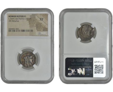 Roman Republican, L. Aemilius Lepidus Paullus, Denarius, c. 62, veiled and diademed head of Concordia right, pavllvs lepidvs 