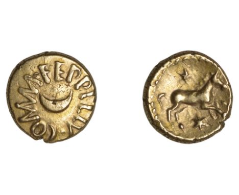 British Iron Age, ATREBATES and REGNI, Eppillus (20 BC - AD 1), gold Quarter-Stater, Crescent type, commi f eppillv around cr