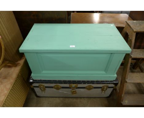 A painted pine box and a steamer trunk