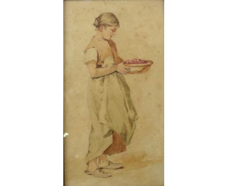 English School (early 20th Century), portrait of a girl, watercolour, 28 x 15cms and a pair of miniature portraits, watercolo