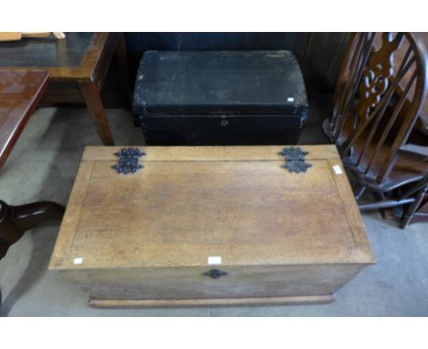A Victorian oak blanket box and a steamer trunk