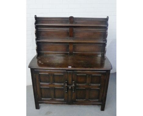 A dark elm Ercol style Old Colonial dresser, 150 x 124cm 