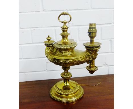 A brass Aladdin's lamp table lamp base, 34cm high