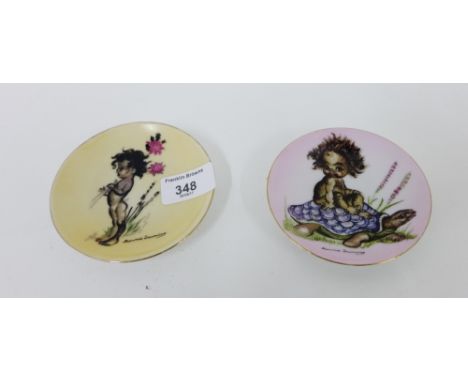 Two Brownie Downing Australian porcelain trinket dishes, 10cm diameter, (2) 