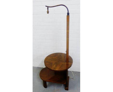 An Art Deco standard lamp and two tiered side table, 150 x 55cm