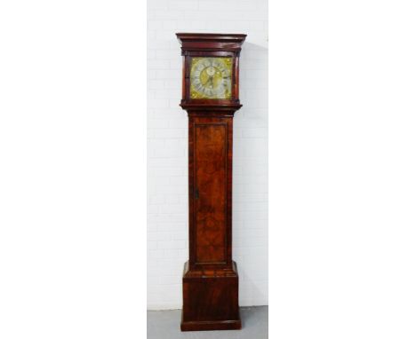 A walnut flat top longcase clock the 12 inch brass dial with Roman numerals and inscribed John Barlow Old Ham, the movement c