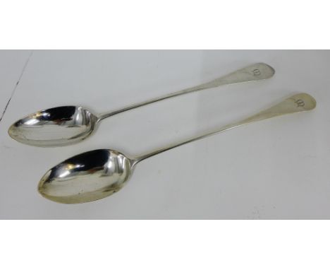 A pair of George III Celtic point Scottish silver basting spoons, Edinburgh 1800, 30cm long, (2) 