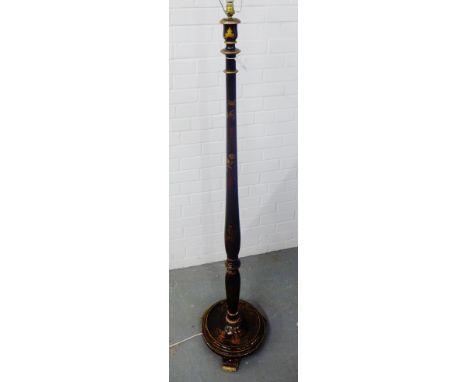 A black lacquered chinoiserie standard lamp, 180cm