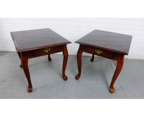 A pair of mahogany lamp tables on cabriole legs, 55 x 66cm, (2) 