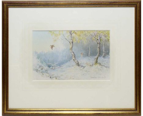 Johnathan Sainsbury - "The First Snow" signed and dated, watercolour, 16 x 24.4cms, in frame. Provenance: The William Marler 
