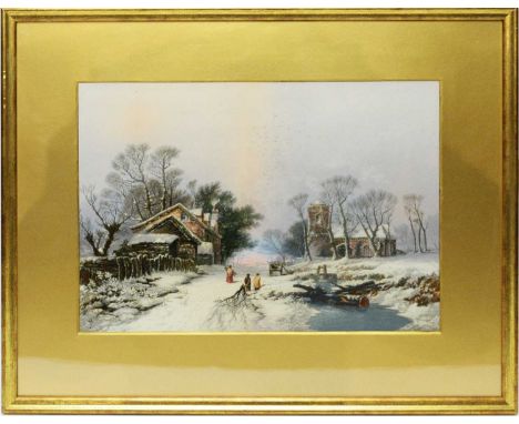 George Baxter - Winter scene Holland, colour process print, 26 x 37cms, in gilt frame.