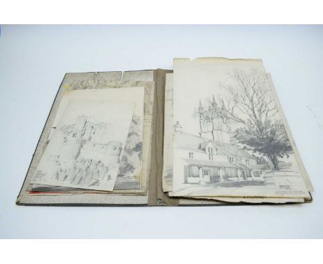 Joseph Hill - R.I.B.A Final Examination Thesis 1913, including architectural drawings and watercolours, in folio.