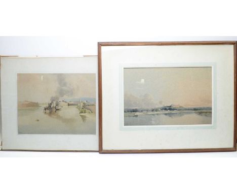 Morgan Rendle - "Shoreham Harbour" and "Arundel", signed and inscribed, watercolour, 32.5 x 42cms and 30 x 46cms, one framed.