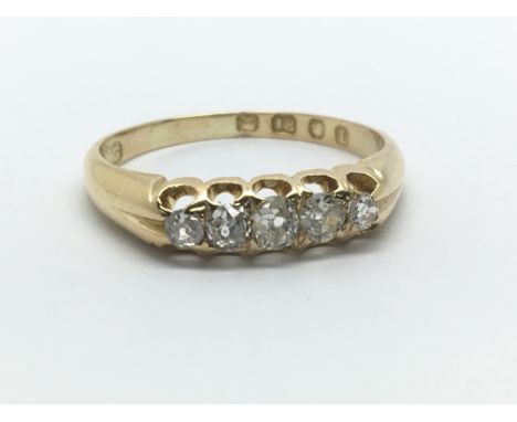 A vintage 18ct yellow gold five stone diamond ring, ring size approx O/P