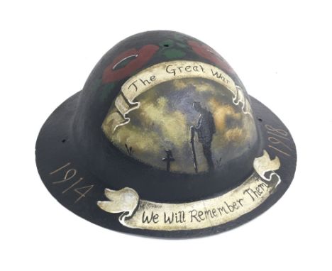 WW1 British Brodie Helmet With Post War Hand Painted Memorial
