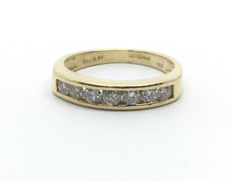 An 18ct yellow gold half eternity ring having a row of seven diamonds, approx 0.50ct, ring size approx L