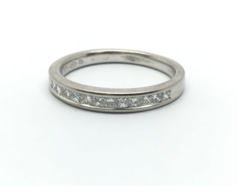 An 18ct white gold and princess cut diamond half eternity ring , approx 0.33ct, ring size approx M