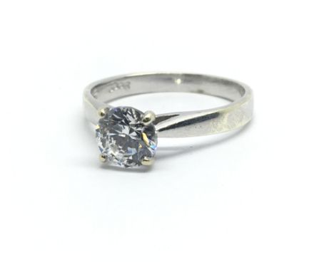 A 9ct white gold ring with CZ stone, ring size approx K