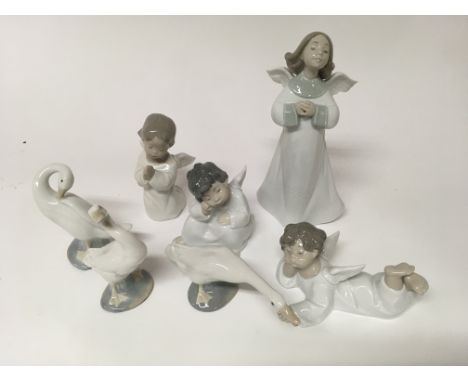 6 Lladro porcelain cherub and geese figurines.