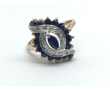 A 9ct sapphire and diamond ring, ring size approx K/L