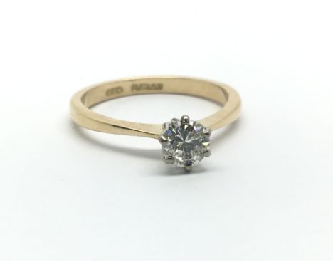 A 14ct yellow gold and diamond solitaire ring, approx 0.45ct, ring size approx L