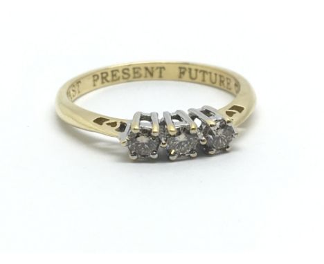 A 9ct gold three stone diamond ring, approx 0.50ct, ring size approx M