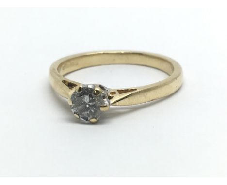An 18ct yellow gold and single diamond solitaire ring, approx 0.33ct, ring size approx L/M