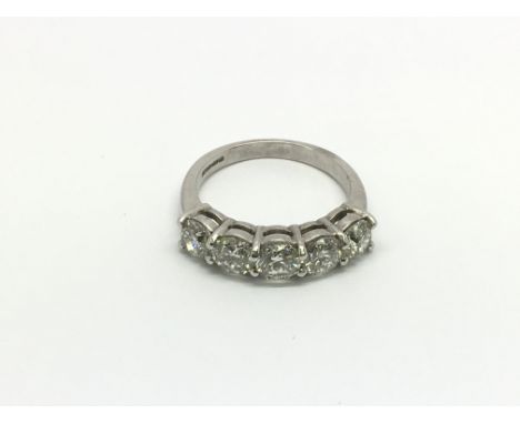 An 18ct white gold five stone diamond ring, RBC diamonds approx 2.55ct, approx 5.6g and approx size O.