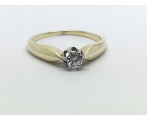 A 14ct yellow gold and solitaire diamond ring, approx 0.20ct, ring size approx M