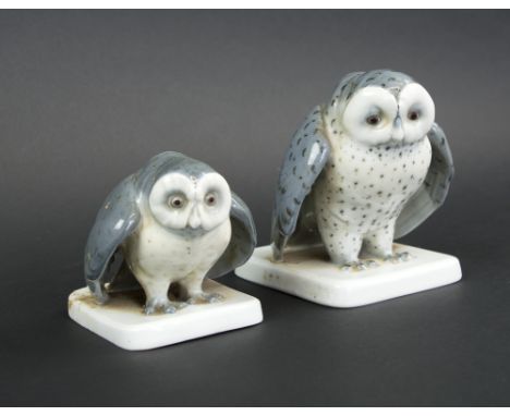 CERAMIC OWLS, two of varying sizes, mid 20th century German, probably Metzler & Ortloff, 10.5cm H x 7cm H. (2)