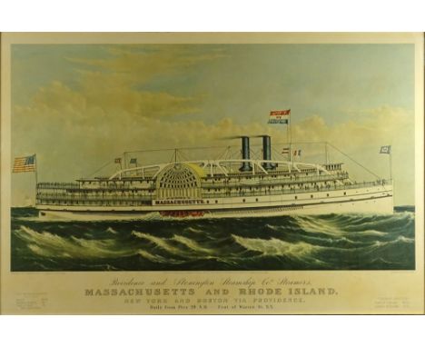 Vintage Currier and Ives Print "Providence and Stonington Steamship Co's. steamers Massachusetts and Rhode Island: New York a