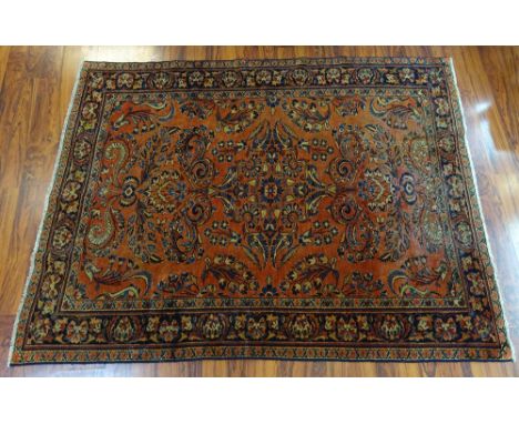 Antique Persian Mahal Rug. Descriptive Label or otherwise Unsigned. Wear and Fading. Measures 5 Feet by 7 Feet. Shipping $95.