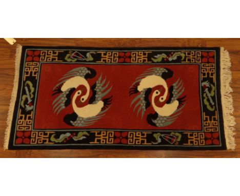 Tibetan Wool Rug. Unsigned. Minor Soiling Otherwise Good Condition. Measures 69 Inches by 36 Inches. Shipping $48.00