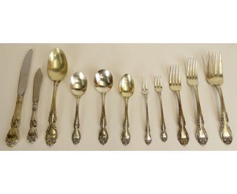 Eighty seven (87) piece Gorham sterling silver flatware service in the Melrose pattern including: twelve (12) dinner forks; t