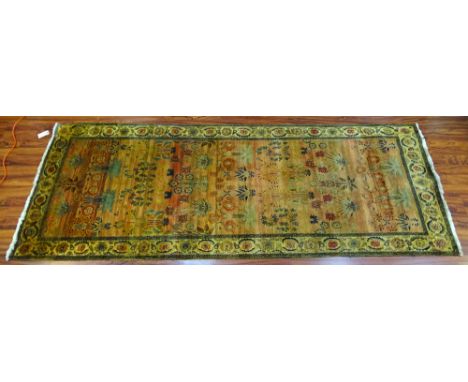 Semi Antique Persian Wool Rug. Unsigned. Good Condition. Measures 126 inches by 49-3/4 inches. Shipping $85.00