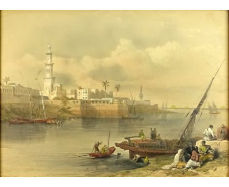 David Roberts, Scottish (1796-1864) color lithograph View on the Nile, Ferry to Gizeh. Signed within plate, titled lower left