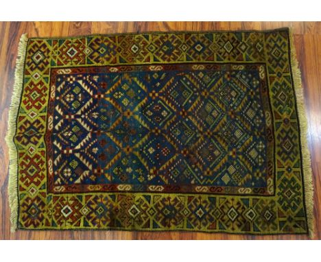 Antique Kazak Rug. Descriptive Label. Repair, Some Fading or in Good Condition. Measures 3 Feet by 4 Feet. Shipping $65.00