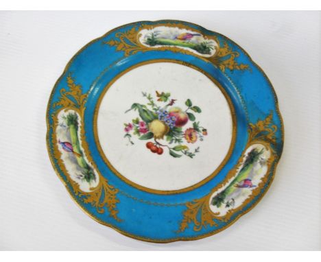 A Sevres cabinet plate with floral and gilt decoration, circa 1750, 24 cm D with historic repair; a similar early 19th centur